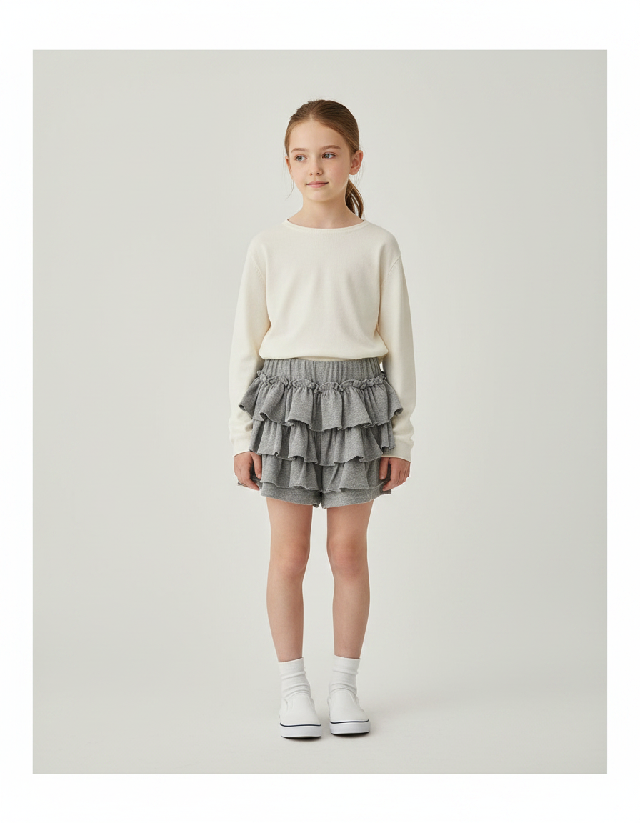 Pantalon Jupe Gris Volants Fille Confortable Décontracté Doux - Molleton
