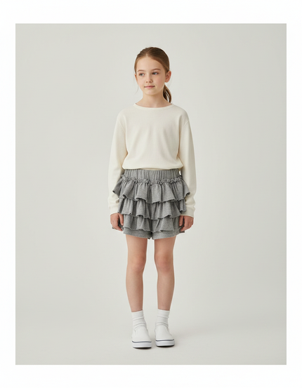Pantalon Jupe Gris Volants Fille Confortable Décontracté Doux - Molleton