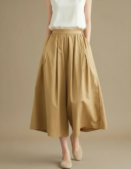 Pantalon Jupe Kaki Coton Ample Fluide Décontracté
