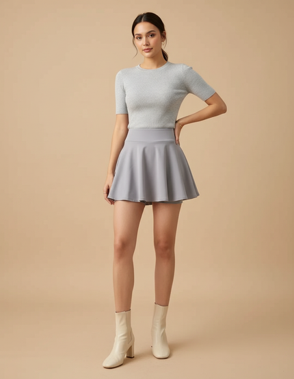 Pantalon Jupe Gris Évasé Mini Décontracté Fluide - Polyester