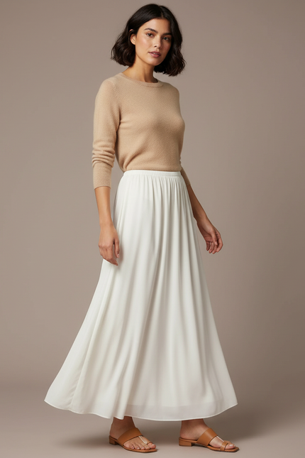 Pantalon Jupe Blanc Fluide Long Élégant Femme - Viscose