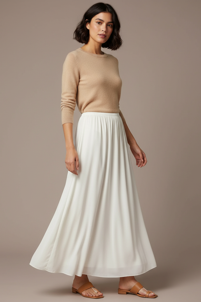 Pantalon Jupe Blanc Fluide Long Élégant Femme - Viscose