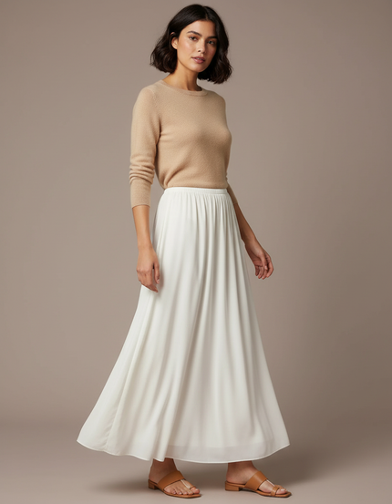 Pantalon Jupe Blanc Fluide Long Élégant Femme - Viscose