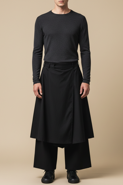 Pantalon Jupe Noir Ample Asymétrique Urbain Homme - Gabardine
