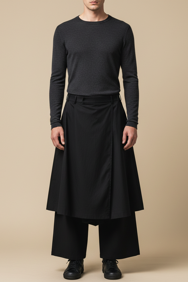 Pantalon Jupe Noir Ample Asymétrique Urbain Homme - Gabardine