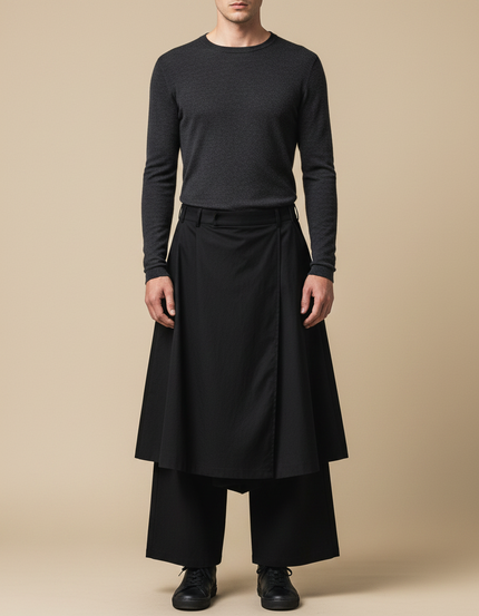 Pantalon Jupe Noir Ample Asymétrique Urbain Homme - Gabardine