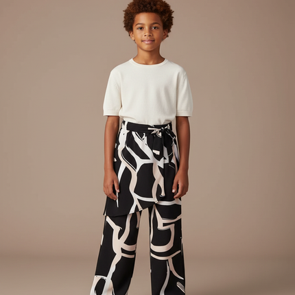Pantalon Jupe Noir Imprimé Fluide Ample Enfant - Viscose