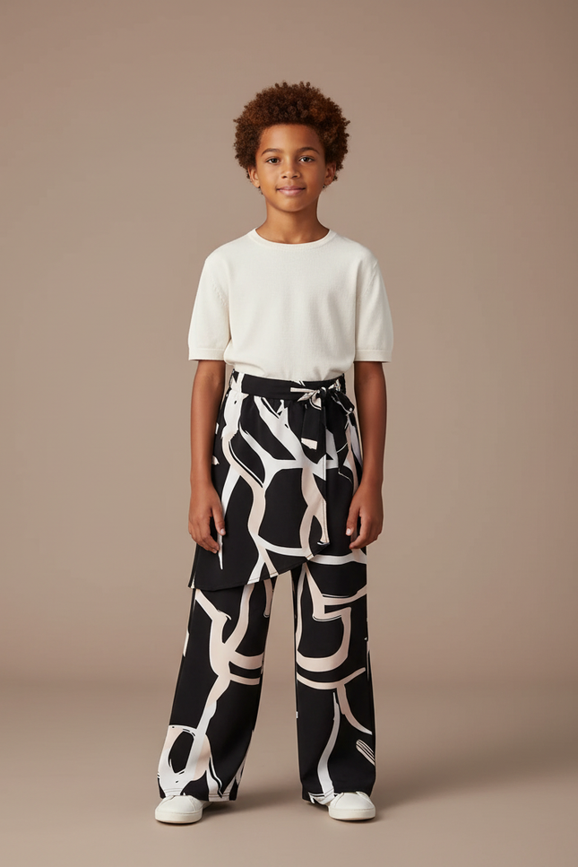 Pantalon Jupe Noir Imprimé Fluide Ample Enfant - Viscose