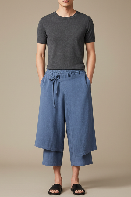 Pantalon Jupe Portefeuille - Bleu Lin