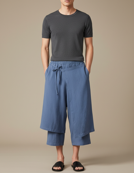 Pantalon Jupe Portefeuille - Bleu Lin