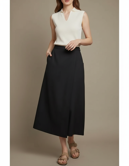 Pantalon Jupe Noir Longue Fluide Élégante Femme - Polyester