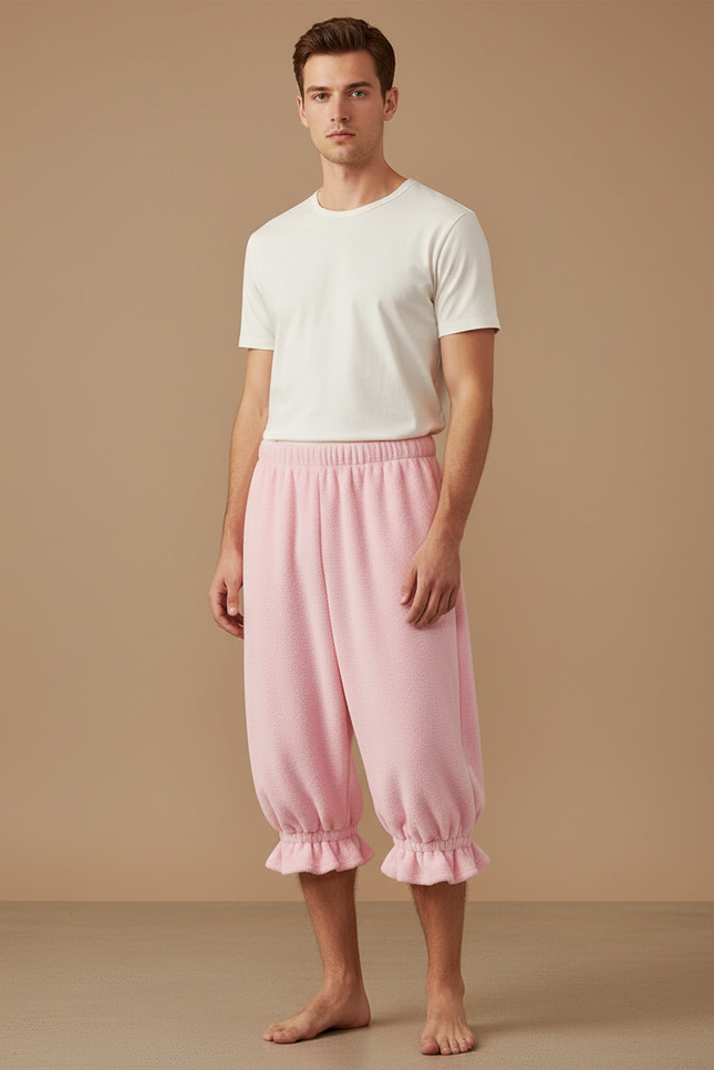 Pantalon Jupe Rose Polaire Ample Volants Homme - Molleton