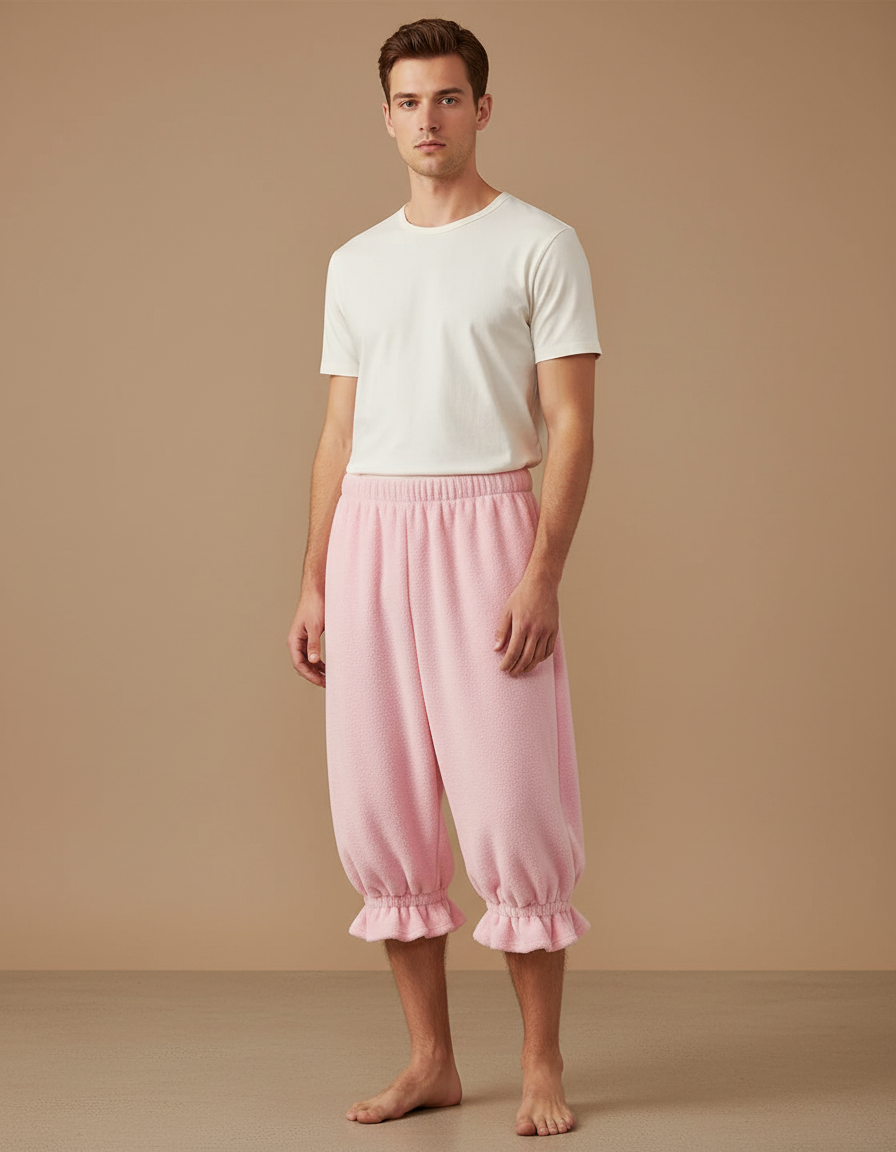 Pantalon Jupe Rose Polaire Ample Volants Homme - Molleton