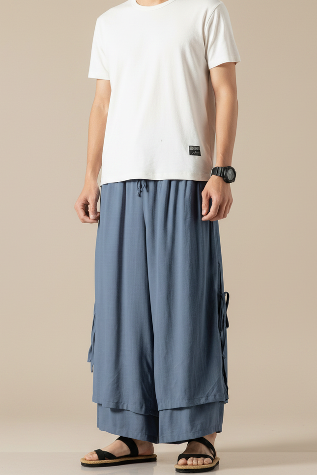 Pantalon Effet Jupe - Bleu Viscose