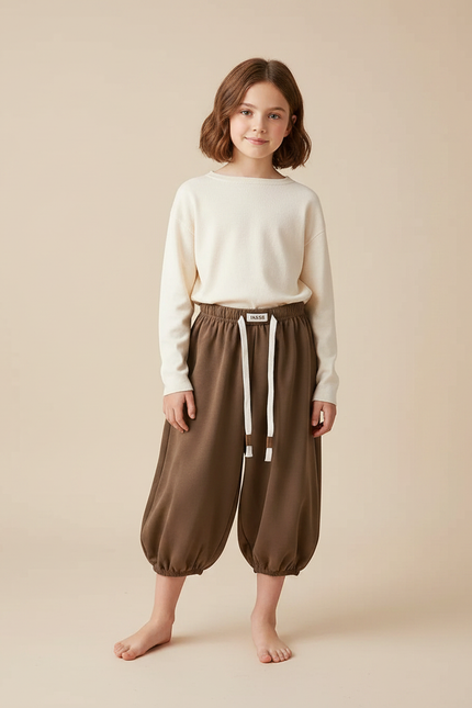 Pantalon Jupe Marron Ample Coton Confortable Enfant - Molleton