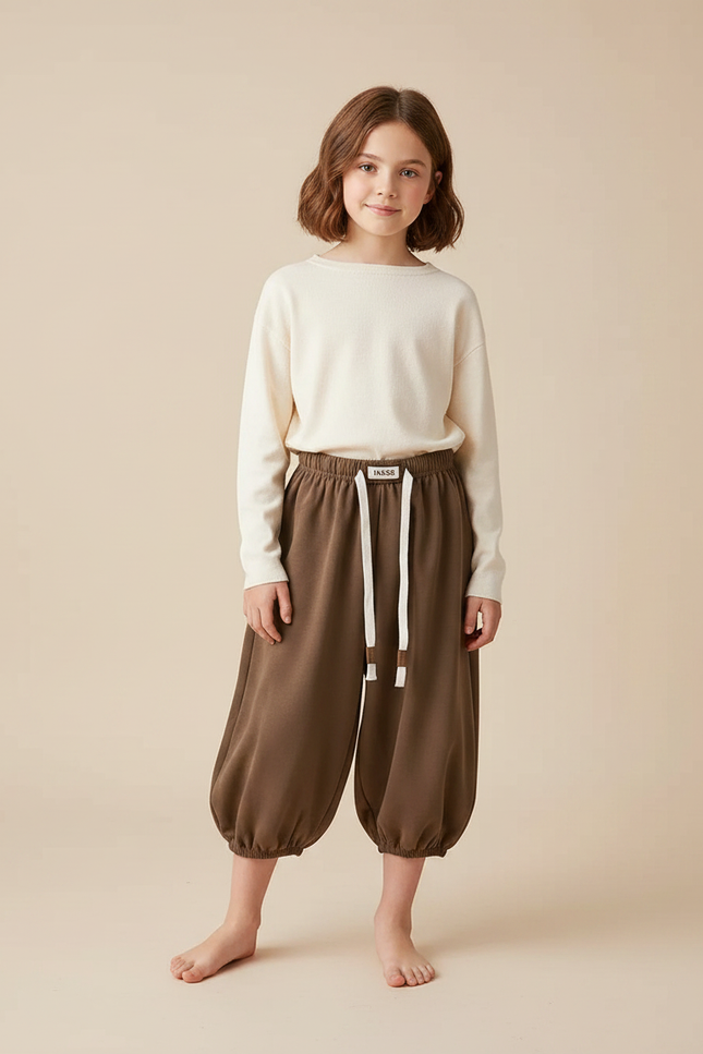 Pantalon Jupe Marron Ample Coton Confortable Enfant - Molleton