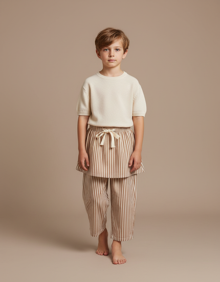 Pantalon Jupe Rayé Marron Ample Coton Enfant Décontracté