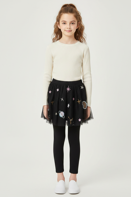 Pantalon Jupe Noir Tulle Étoiles Planètes Enfant - Maille