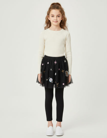 Pantalon Jupe Noir Tulle Étoiles Planètes Enfant - Maille