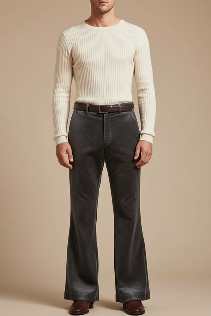 Pantalon Jupe Gris Velours Évasé Rétro Homme - Cordé