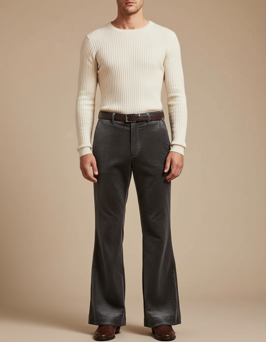 Pantalon Jupe Gris Velours Évasé Rétro Homme - Cordé