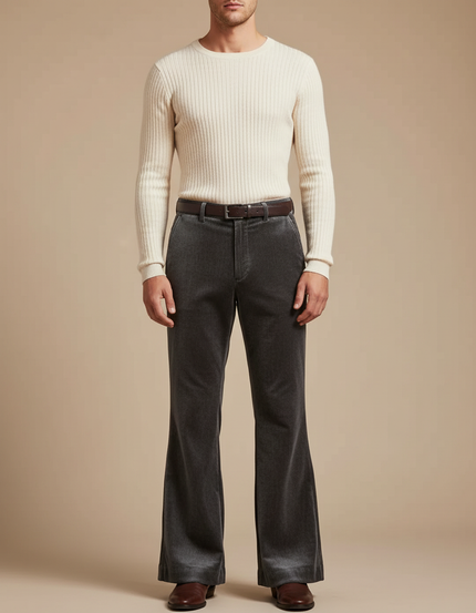 Pantalon Jupe Gris Velours Évasé Rétro Homme - Cordé
