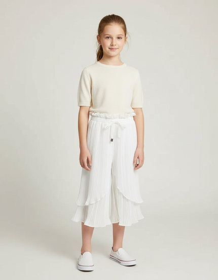 Pantalon Jupe Blanc Plissé Superposé Fluide Enfant - Polyester