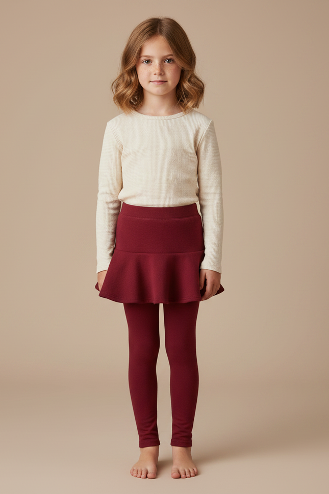 Pantalon Jupe Rouge Bordeaux Volants Enfants Hiver - Molleton