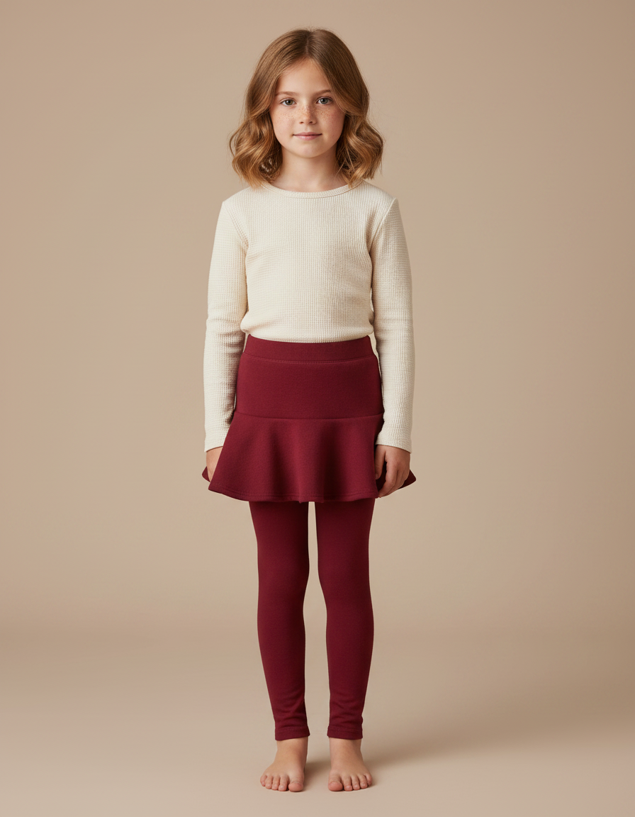 Pantalon Jupe Rouge Bordeaux Volants Enfants Hiver - Molleton