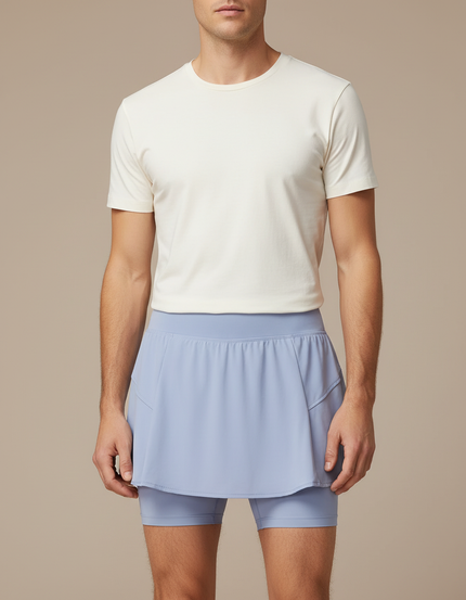 Pantalon Jupe Bleu Ciel Superposé Sportif Court Fluide - Polyester