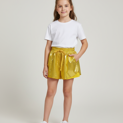 Pantalon Jupe Jaune Métallisé Brillant Enfant - Doré Polyester