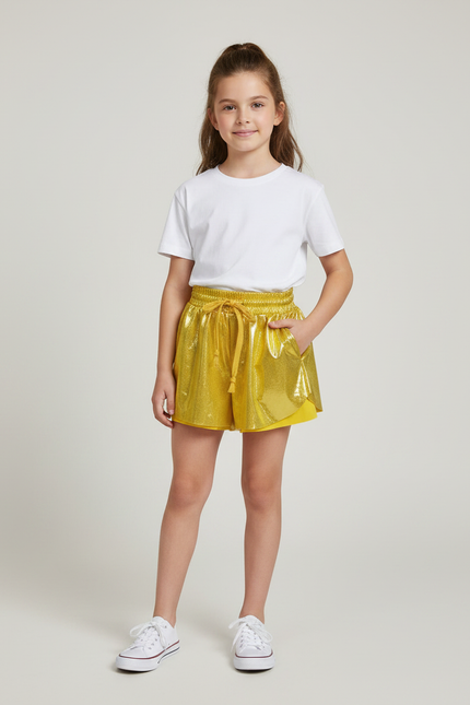Pantalon Jupe Jaune Métallisé Brillant Enfant - Doré Polyester