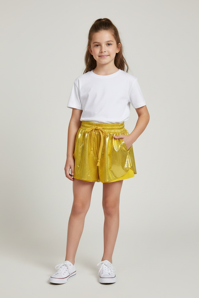 Pantalon Jupe Jaune Métallisé Brillant Enfant - Doré Polyester