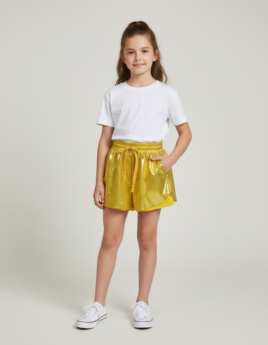 Pantalon Jupe Jaune Métallisé Brillant Enfant - Doré Polyester