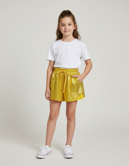 Pantalon Jupe Jaune Métallisé Brillant Enfant - Doré Polyester