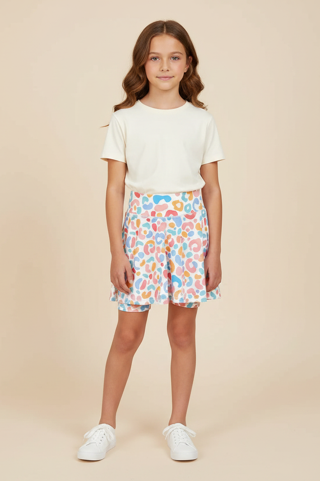 Pantalon Jupe Blanc Imprimé Coloré Évasé Enfant - Maille