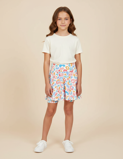 Pantalon Jupe Blanc Imprimé Coloré Évasé Enfant - Maille