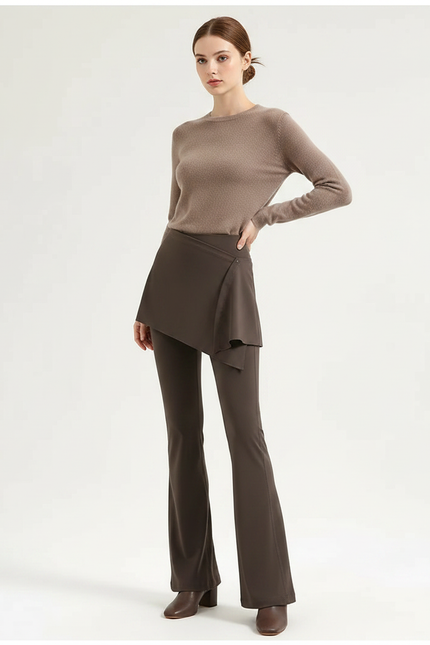 Pantalon Jupe Marron Évasé Superposé Élégant - Maille