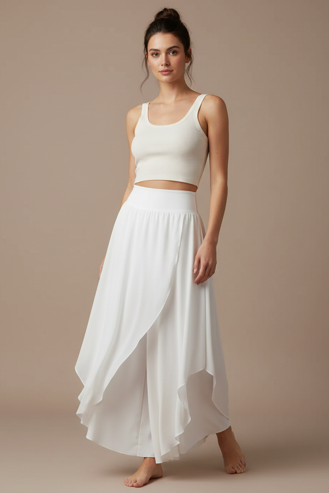 Pantalon Jupe Blanc Fluide Ample Irrégulier Élégant - Viscose