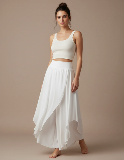 Pantalon Jupe Blanc Fluide Ample Irrégulier Élégant - Viscose