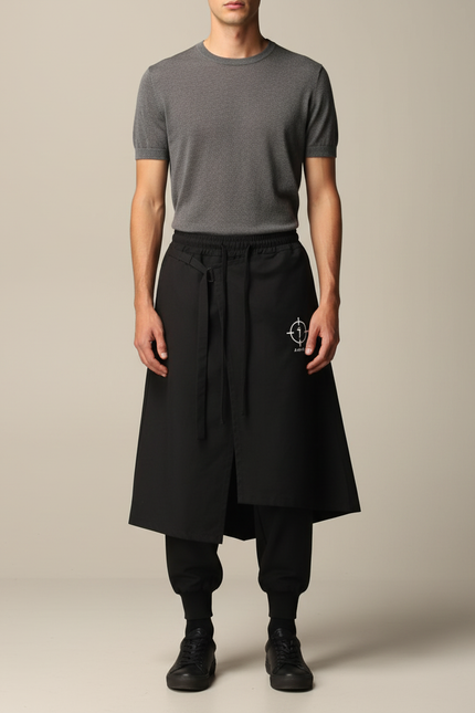 Pantalon Jupe Noir Asymétrique Coton Homme Décontracté - Molleton