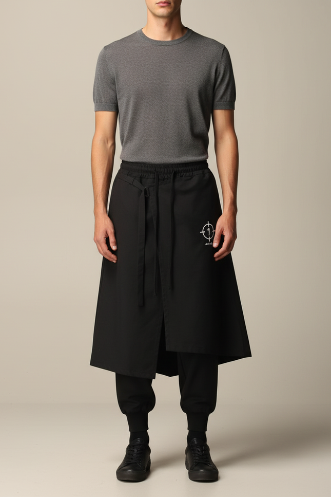 Pantalon Jupe Noir Asymétrique Coton Homme Décontracté - Molleton