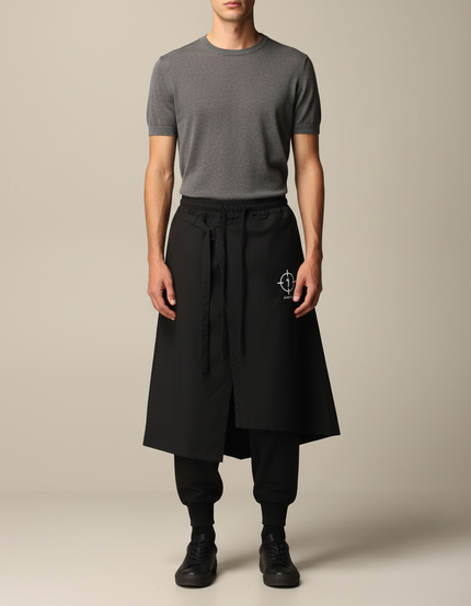 Pantalon Jupe Noir Asymétrique Coton Homme Décontracté - Molleton