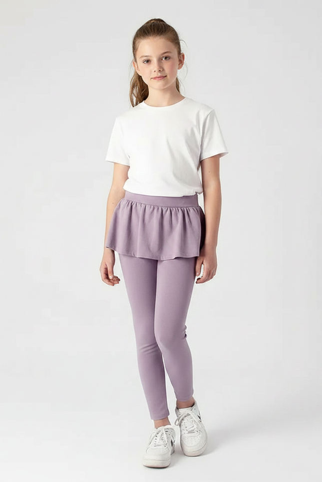 Pantalon Jupe Enfant Violet Coton Confortable Volants