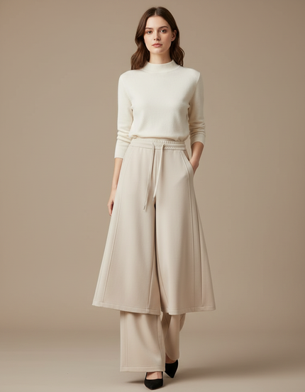 Pantalon Jupe Beige Ample Fluide Élégant Décontracté - Molleton