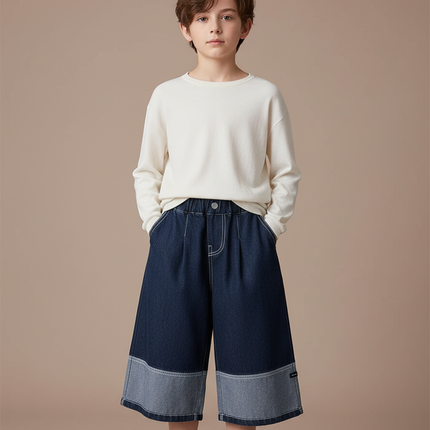 Pantalon Jupe Jean Bleu Large Patchwork Décontracté - Marine