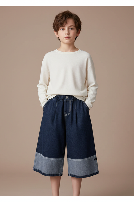 Pantalon Jupe Jean Bleu Large Patchwork Décontracté - Marine