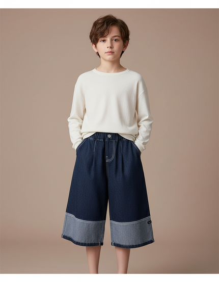 Pantalon Jupe Jean Bleu Large Patchwork Décontracté - Marine