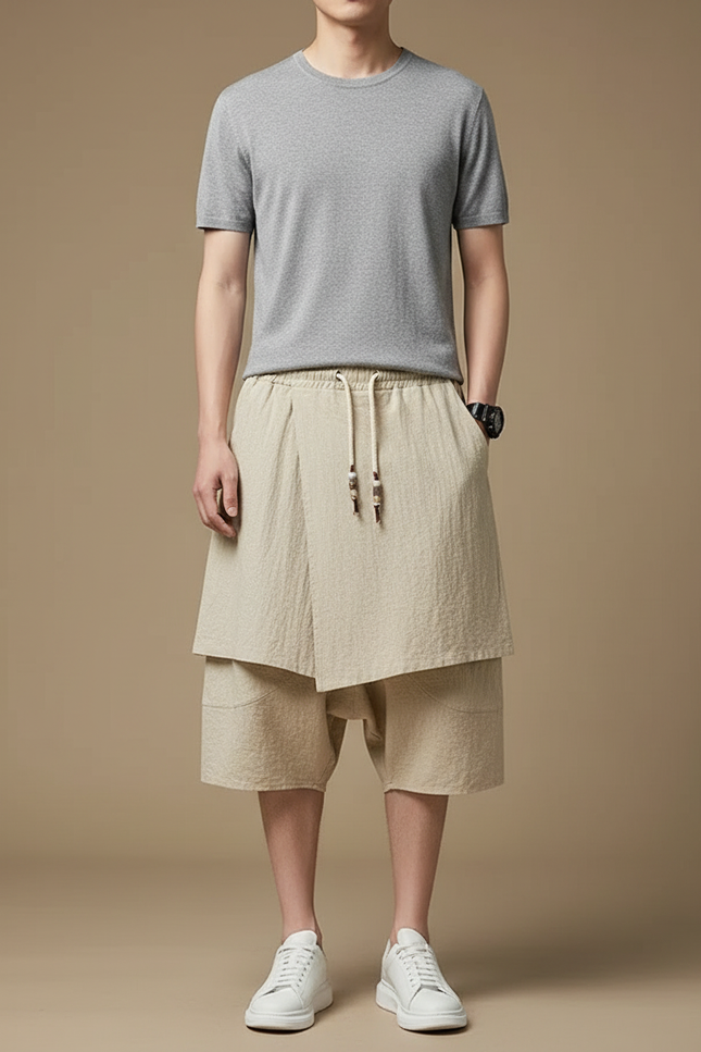 Pantalon Jupe Beige Coton Lin Ample Homme