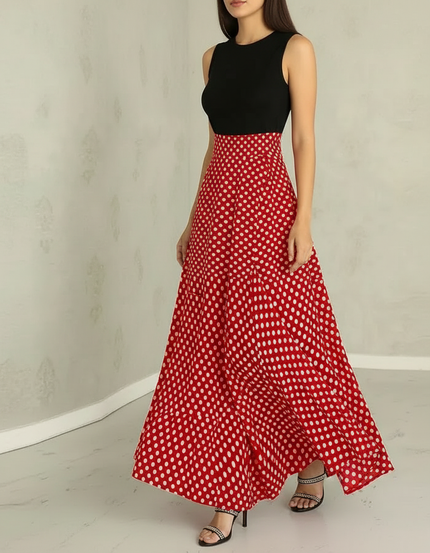 Pantalon Jupe Rouge Pois Maxi Fluide Élégant - Polyester